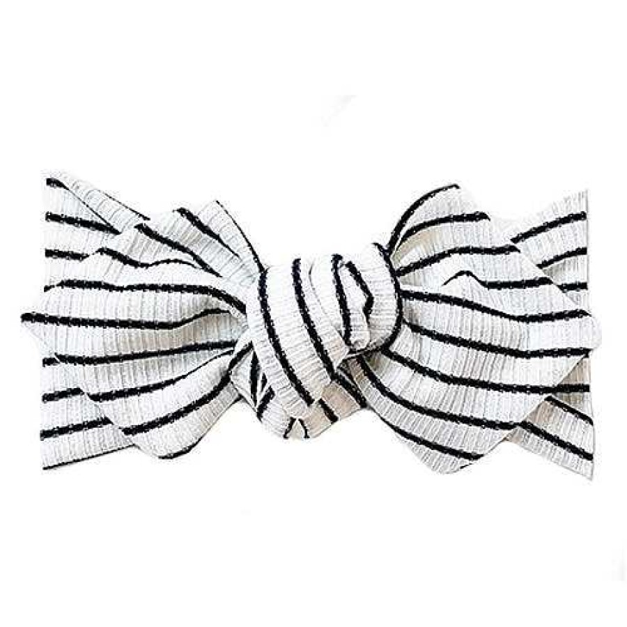 Girl Eyee Kids | Top Knot Headband, Ribbed Dark Navy Stripe