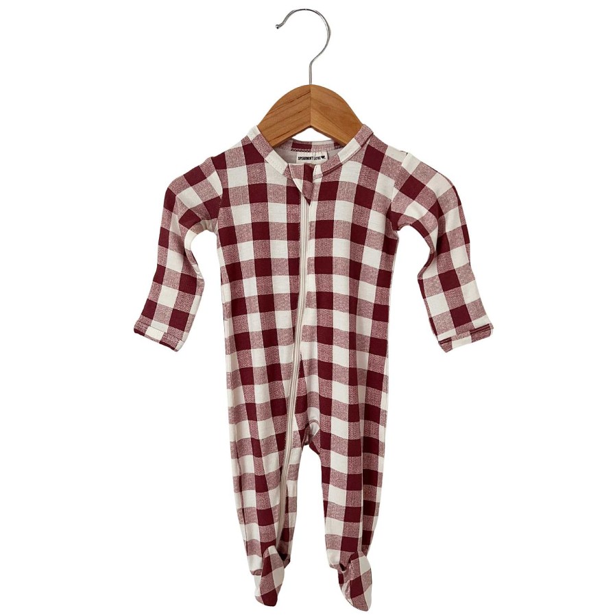 Boy SpearmintLOVE | Basic Zipper Footie, Mulberry Plaid