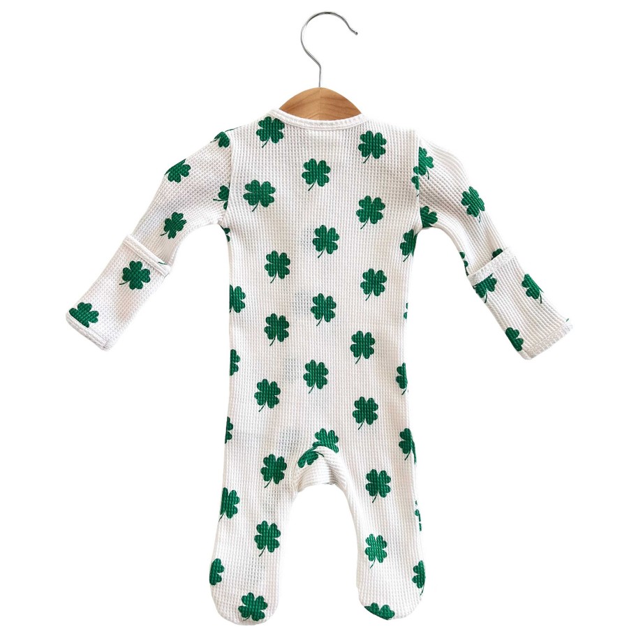 Boy SpearmintLOVE | Organic Waffle Basic Zip Footie, Clover