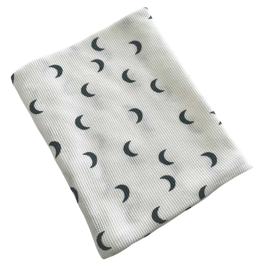 Baby Stuff SpearmintLOVE | Organic Cotton Waffle Swaddle Blanket, White/Blue Moon