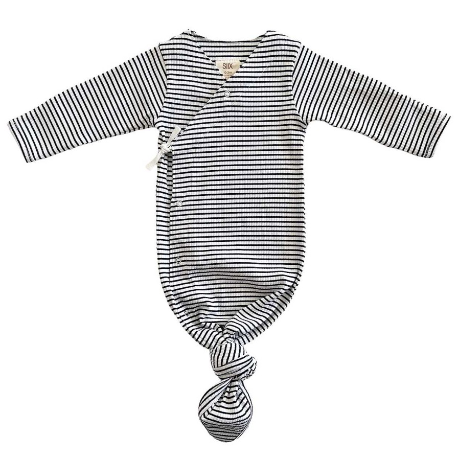 Boy SIIX Collection | Black Stripe / Organic Ribbed Kimono Knot Gown