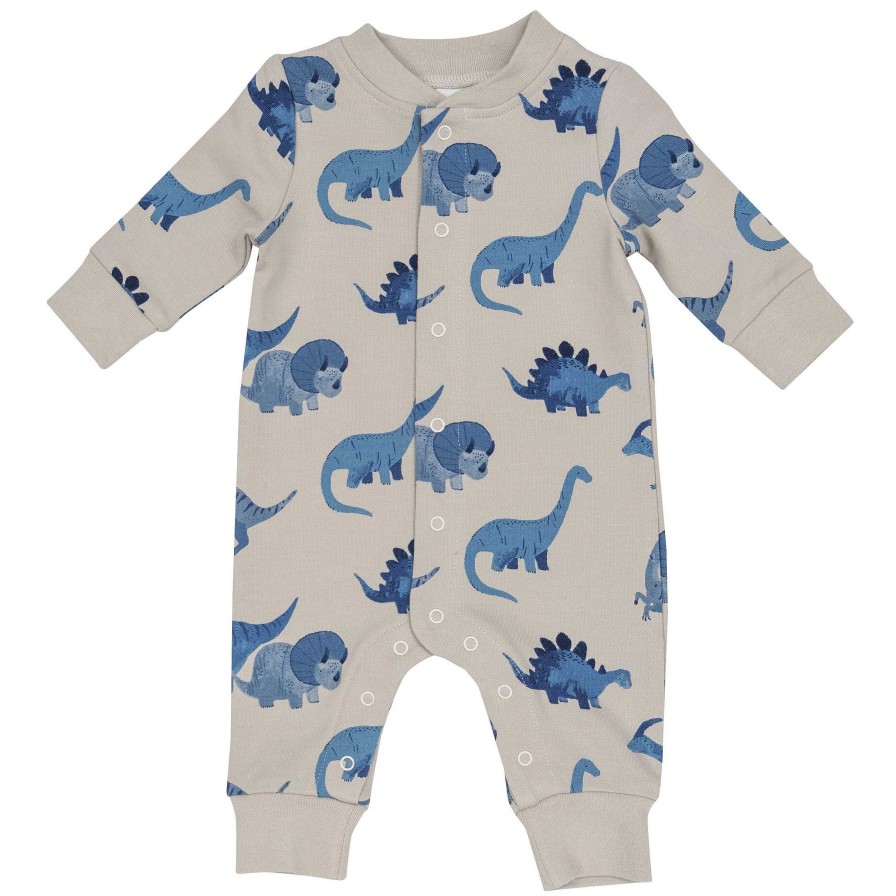 Boy Angel Dear | French Terry Baseball Collar Romper, Blue Dinos