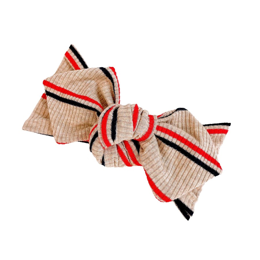 Girl Eyee Kids | Top Knot Headband, Ribbed Red Nautical Stripe