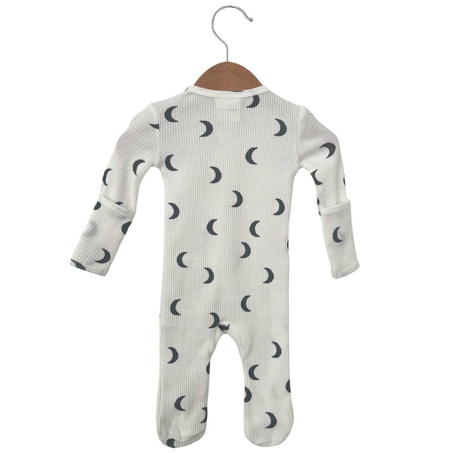 Boy SpearmintLOVE | Organic Waffle Basic Zip Footie, White/Blue Moon