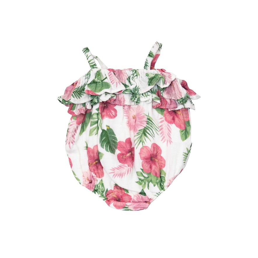 Girl Angel Dear | Ruffle Bubble Sunsuit, Hibiscus