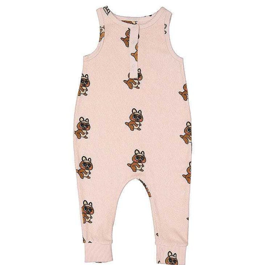 Boy Hugo Loves Tiki | Terry Long Leg Romper, Brown Canguro