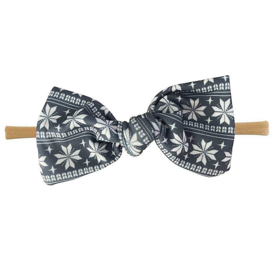 Girl Colty Creek | Holiday Skinny Bow Headband, Dark Grey Fair Isle