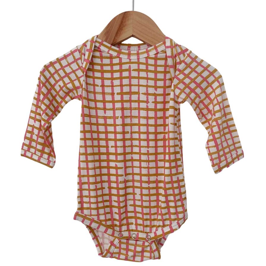 Girl SpearmintLOVE | Long Sleeve Bodysuit, Pink Check