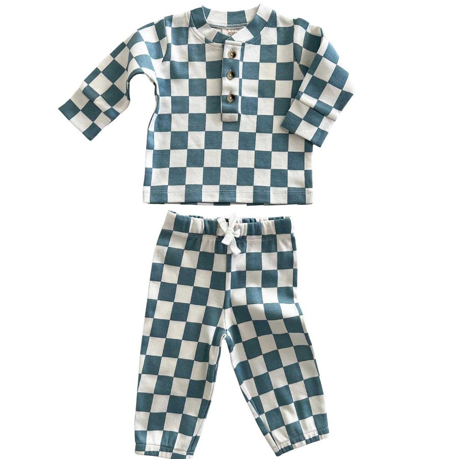 Boy SIIX Collection | Blueberry Muffin Checkerboard / Organic Wells Top + Pant Set