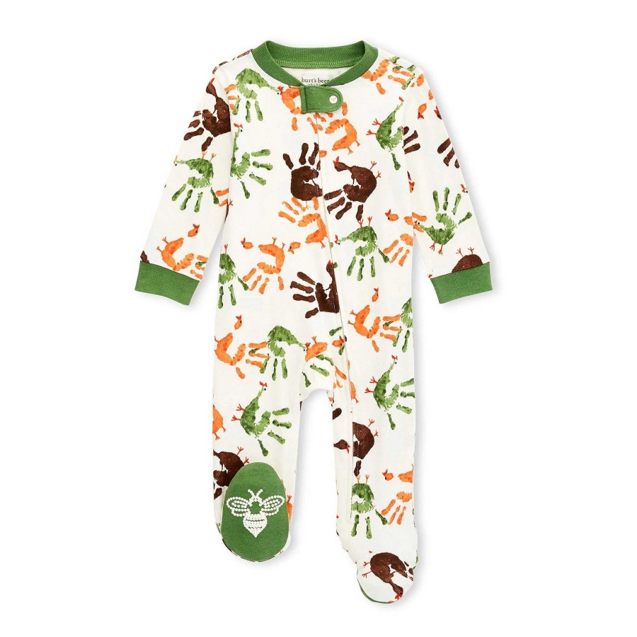 Boy Burt's Bees Baby | Organic Zip Footie, Turkey Hands