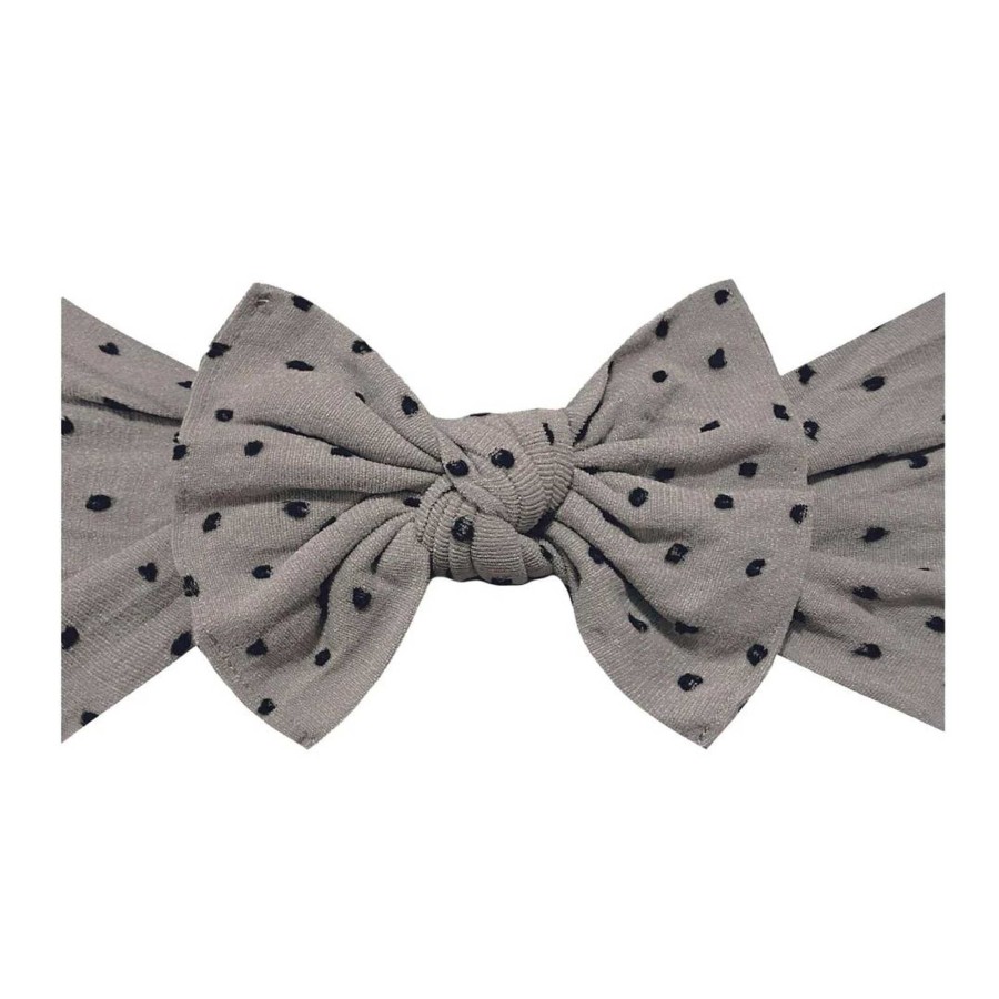 Girl Baby Bling Bows | Shabby Knot Bow, Taupe/Black Dot