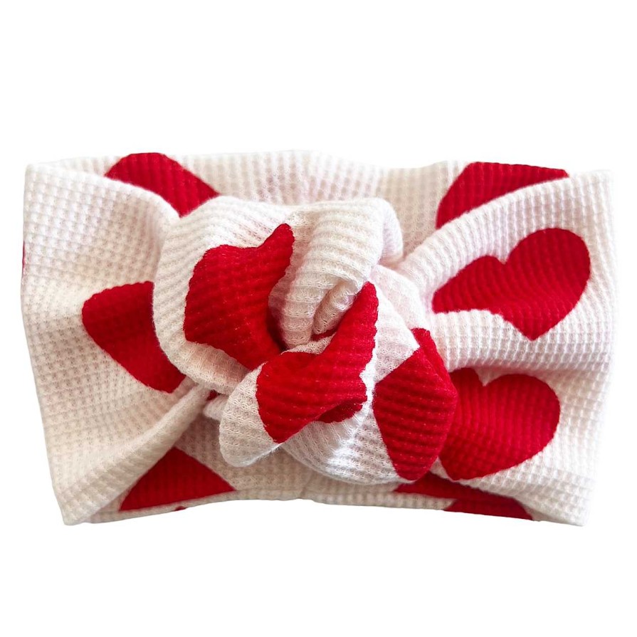 Girl SpearmintLOVE | Organic Waffle Turban Headband, Red Heart