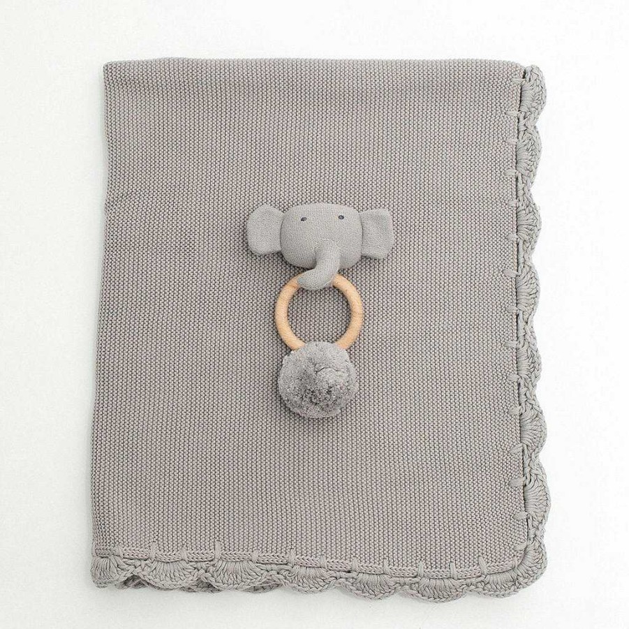 Girl Zestt | Heirloom Baby Gift Set, Rattle & Blanket Grey