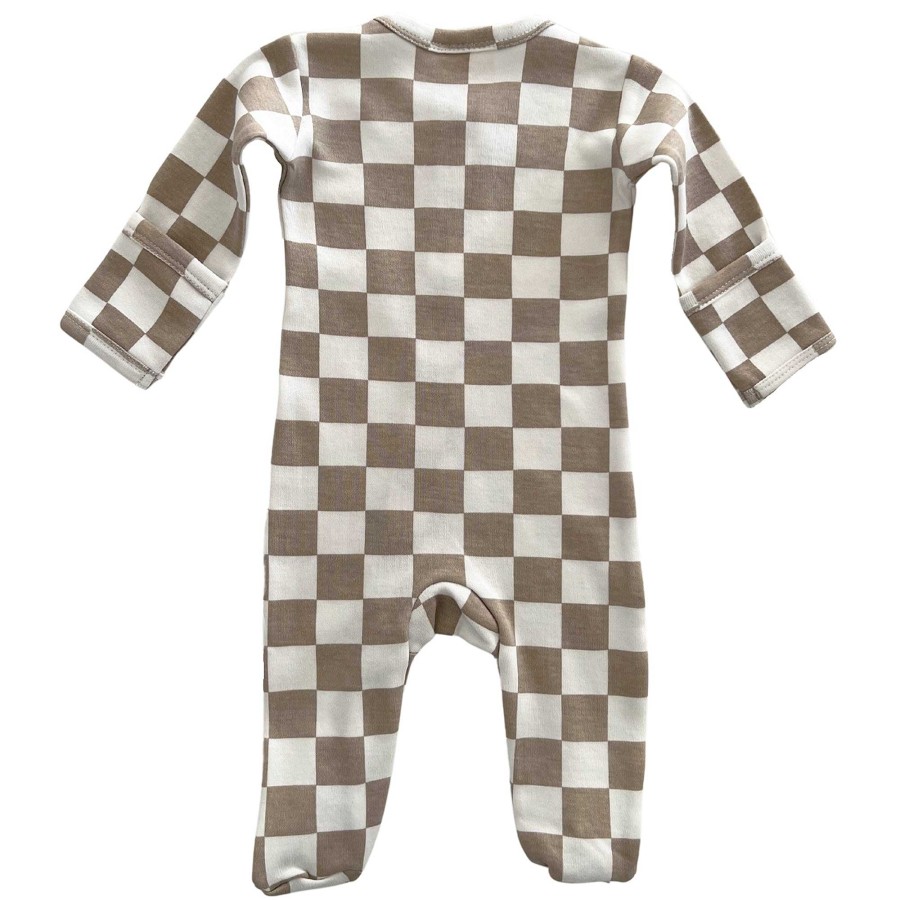 Boy SIIX Collection | Tiramisu Checkerboard / Organic Zip Footie