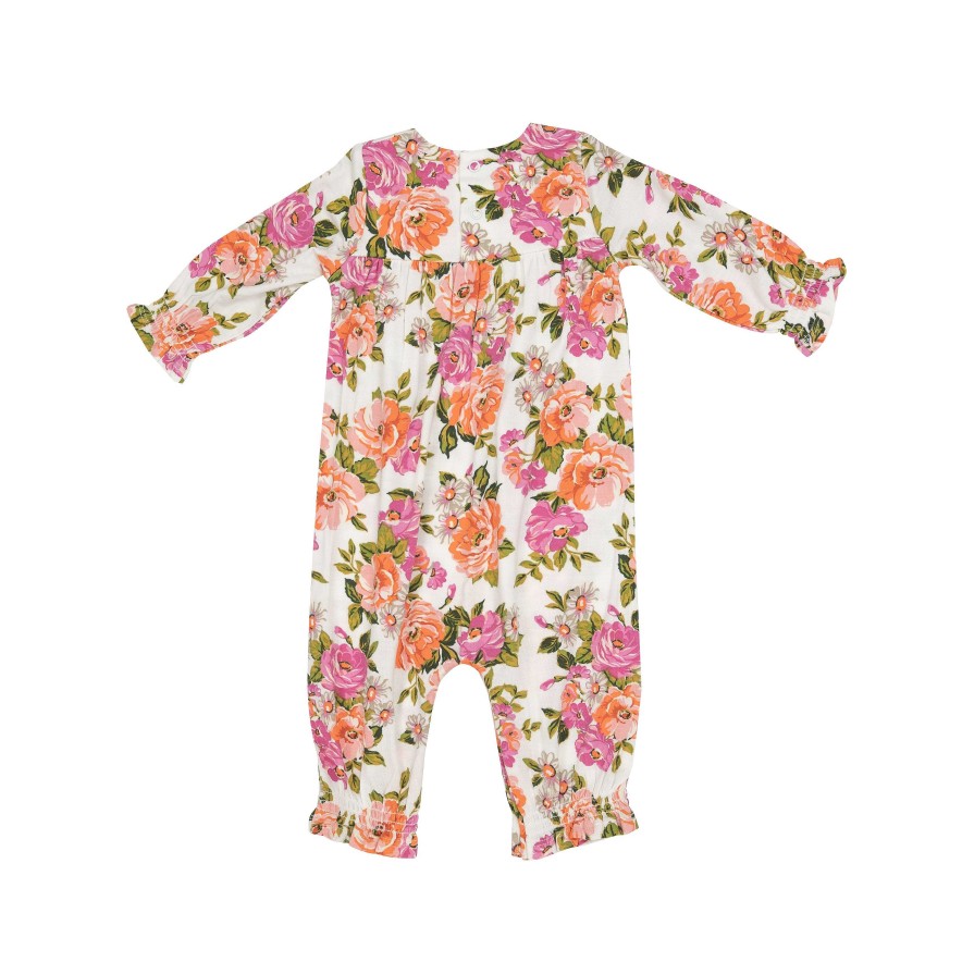 Girl Angel Dear | Smocked Romper, Wild Rose Floral Pink