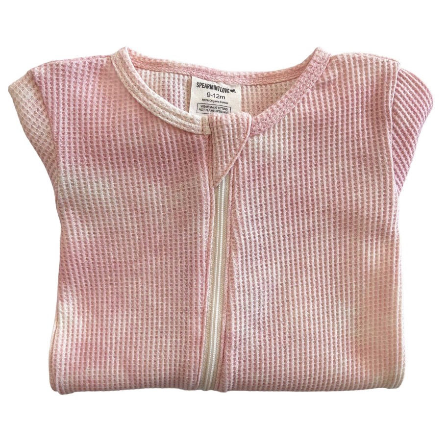 Girl SpearmintLOVE | Organic Waffle Basic Zip Footie, Ballet Pink Tie Dye