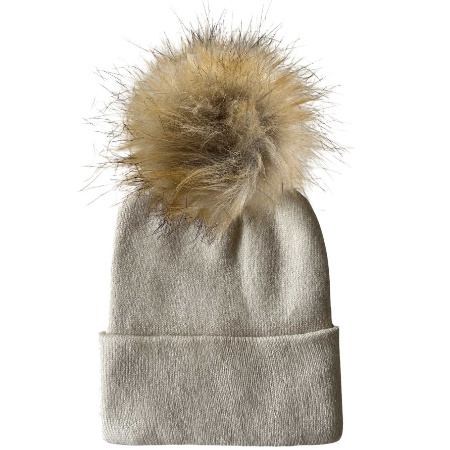 Accessories SpearmintLOVE | Baby'S First Hat, Sand Fur Pom