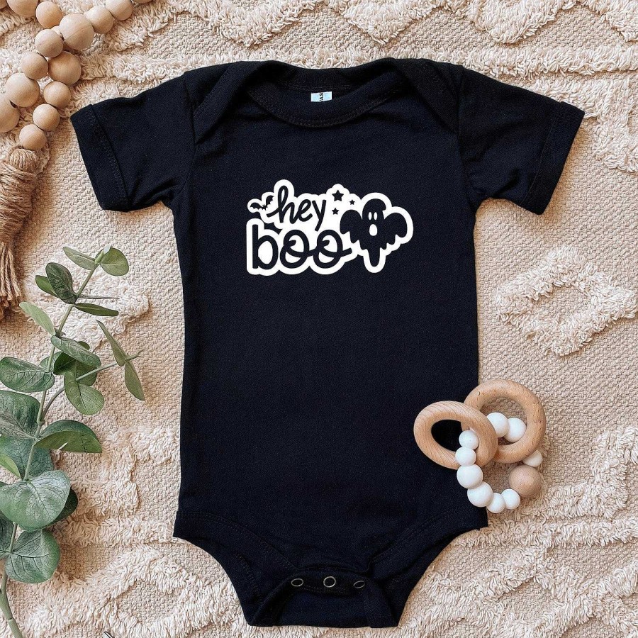 Boy The Juniper Shop | Hey Boo Ghost Short Sleeve Bodysuit, Black