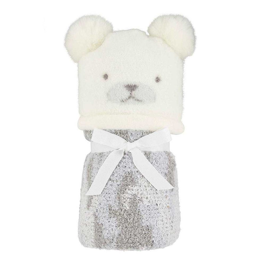 Girl Mud Pie | Chenille Hat & Blanket Set, Ivory Bear Camo