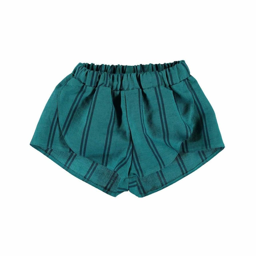 Girl Piupiuchick | Linen Shorts, Emerald Stripes