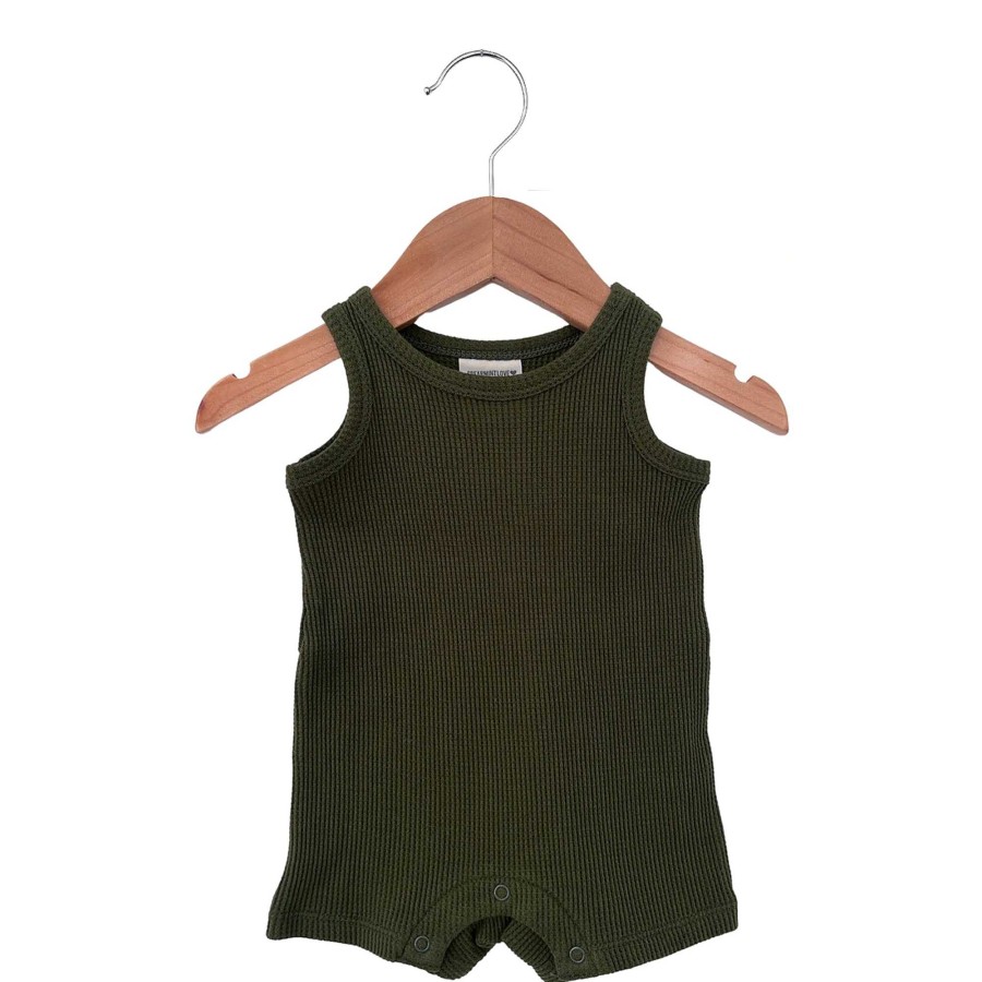 Boy SpearmintLOVE | Organic Waffle Shortie Romper, Forest