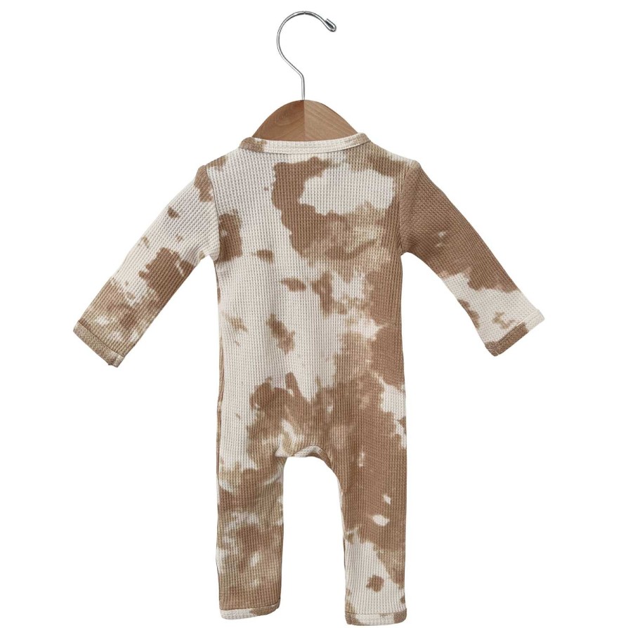 Boy SpearmintLOVE | Organic Waffle Basic Zip Romper, Almond Tie Dye