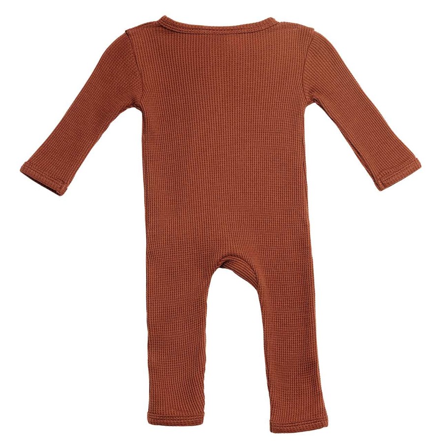 Boy SpearmintLOVE | Organic Waffle Basic Zip Romper, Caramel