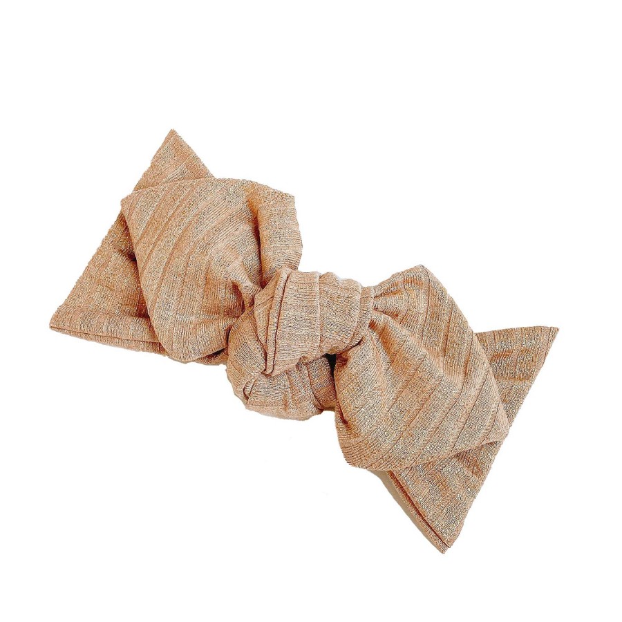 Girl Eyee Kids | Top Knot Headband, Ribbed Nude Gold Shimmer