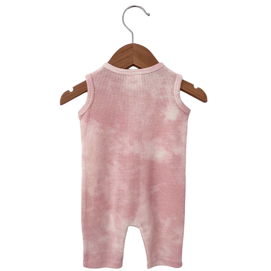 Boy SpearmintLOVE | Organic Waffle Easy Romper, Ballet Pink Tie Dye