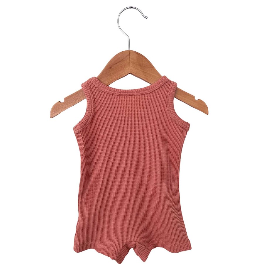 Boy SpearmintLOVE | Organic Waffle Shortie Romper, Dusty Rose