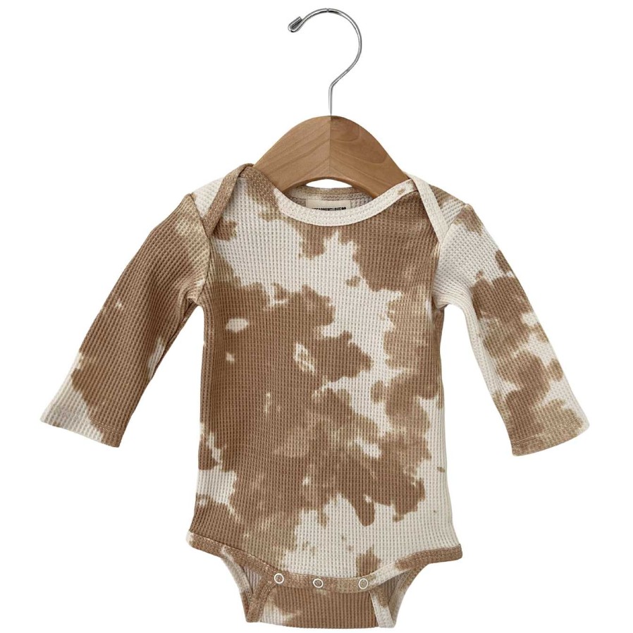 Girl SpearmintLOVE | Organic Waffle Long Sleeve Bodysuit, Almond Tie Dye