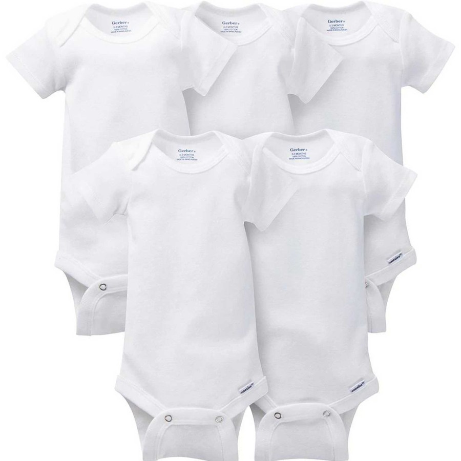 Boy Gerber Childrenswear | 5-Pack Short Sleeve Bodysuits, White