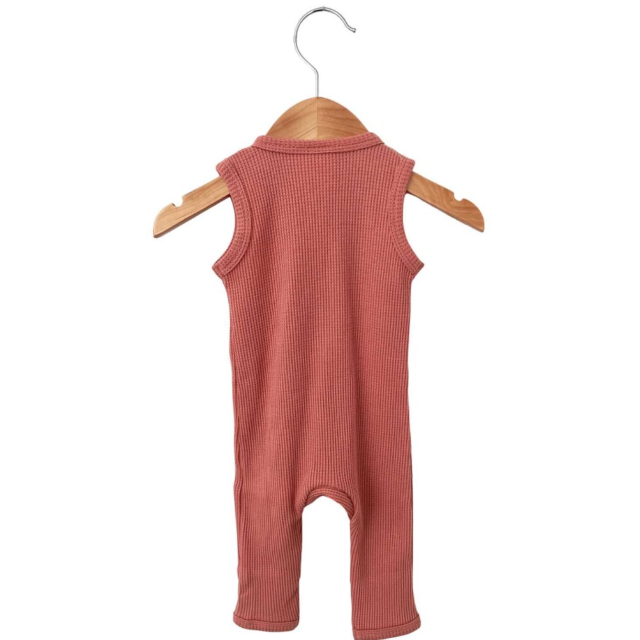 Girl SpearmintLOVE | Organic Waffle Sleeveless Zip Romper, Dusty Rose