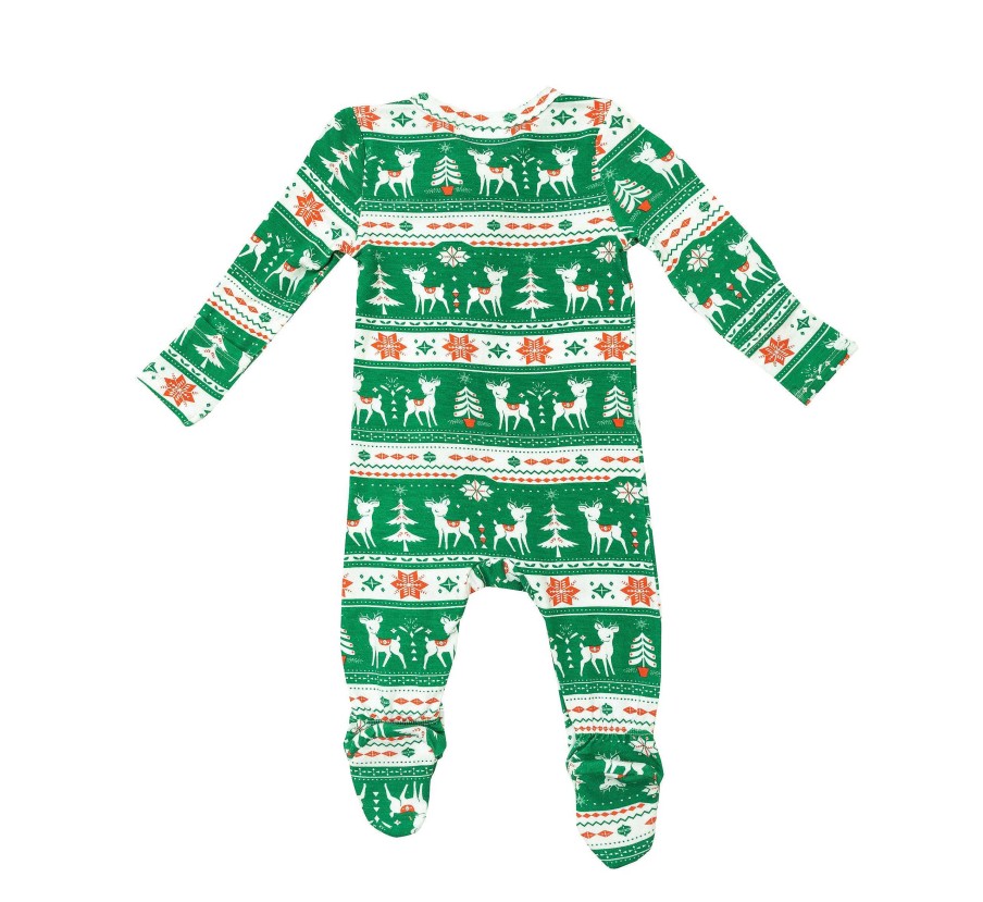 Boy Angel Dear | Zip Footie, Vintage Deer Fair Isle Jolly Green