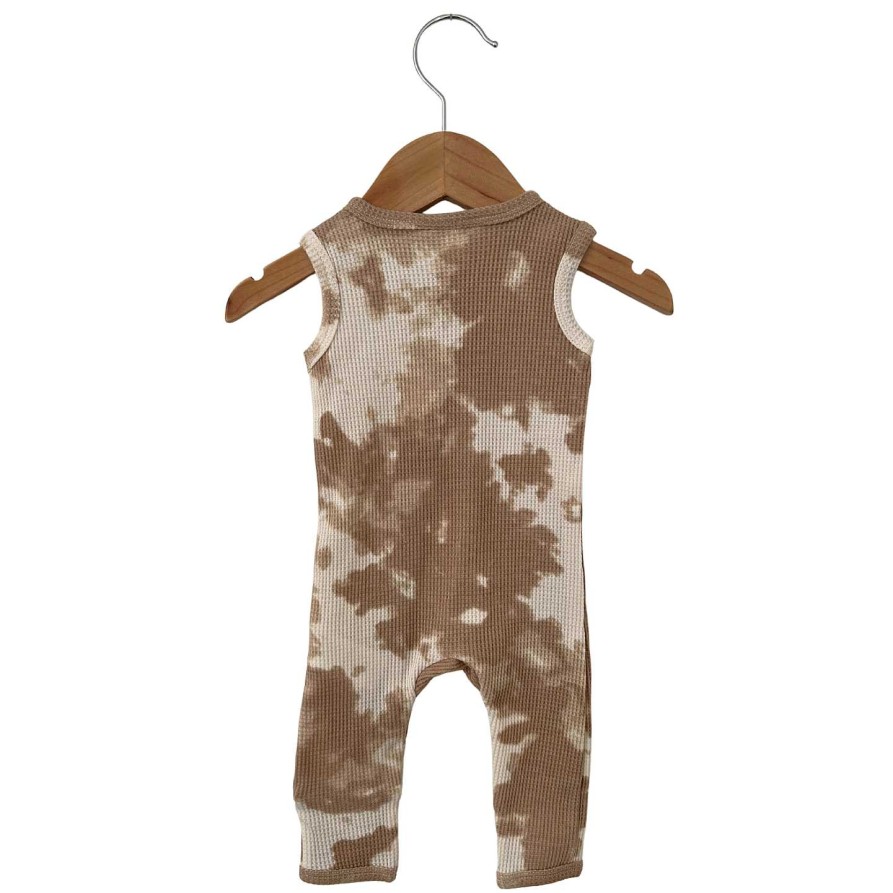 Boy SpearmintLOVE | Organic Waffle Sleeveless Zip Romper, Almond Tie Dye