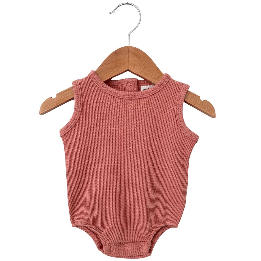 Girl SpearmintLOVE | Organic Waffle Bubble Romper, Dusty Rose