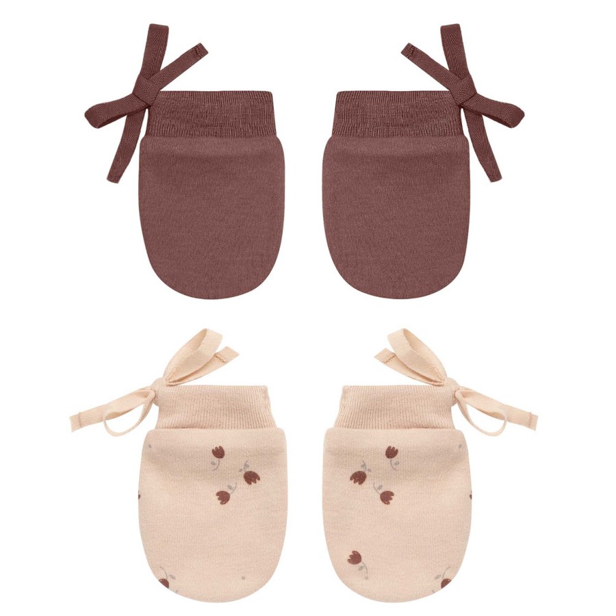 Girl Quincy Mae | Organic No Scratch Mittens Set, Tulips/Plum