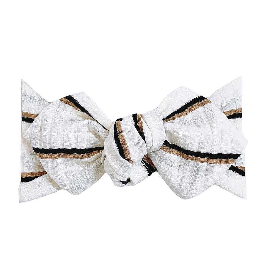 Girl Eyee Kids | Top Knot Headband, Ribbed Mocha/Black Stripe