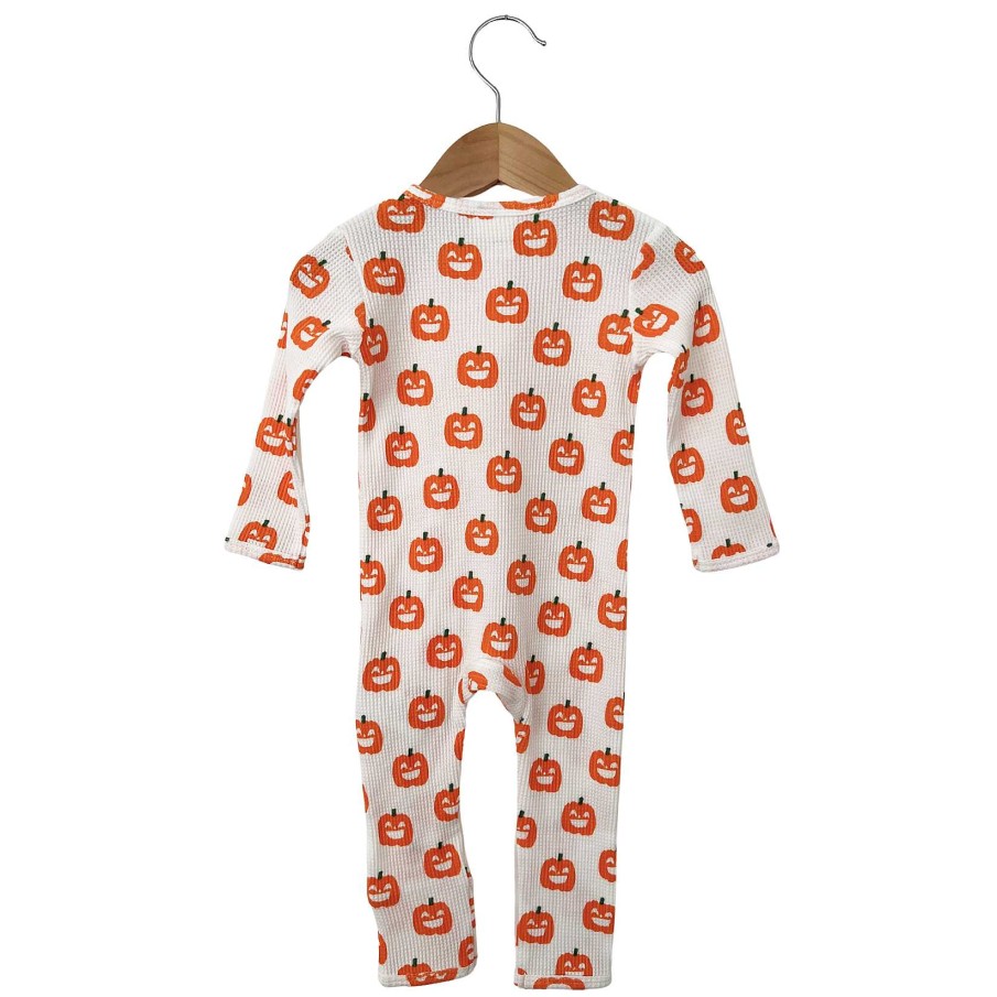 Boy SpearmintLOVE | Organic Waffle Basic Zip Romper, Jack-O-Lantern