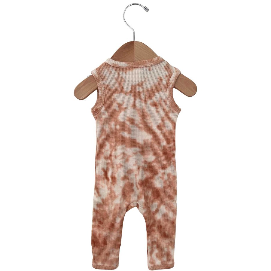 Boy SpearmintLOVE | Organic Waffle Sleeveless Zip Romper, Spice Tie Dye