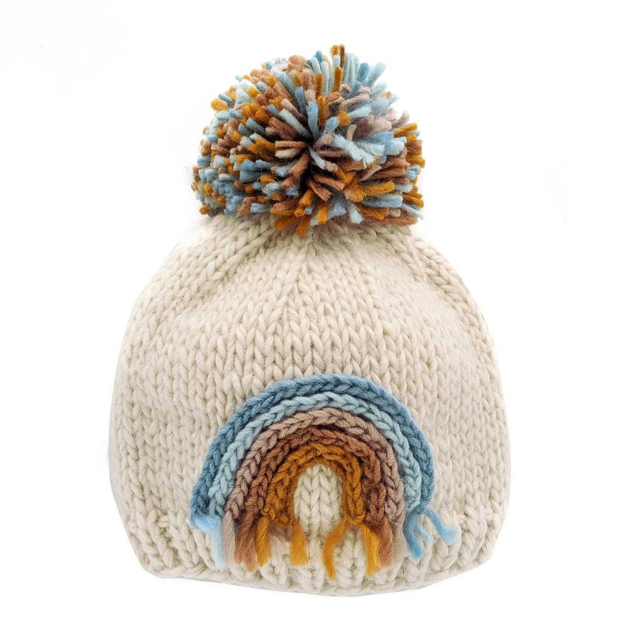 Accessories Huggalugs | Teal Rainbow Knit Pom Hat