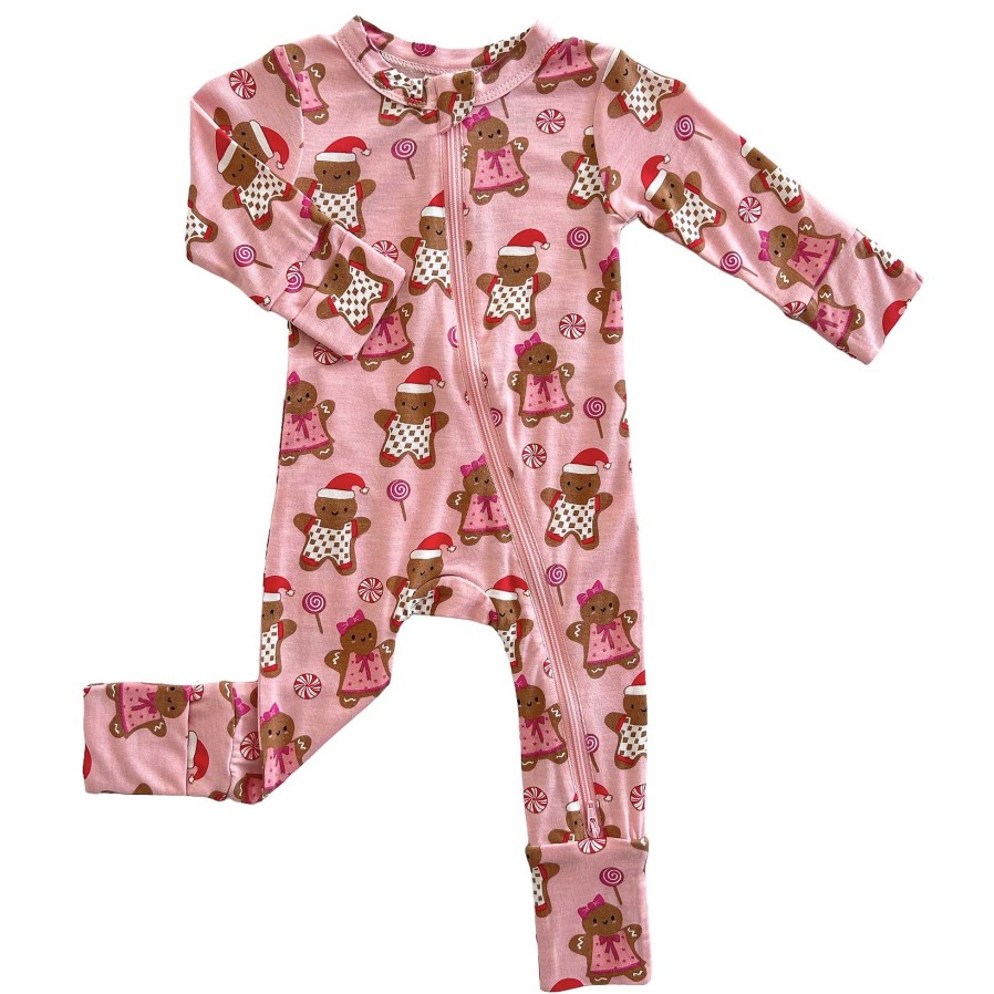 Girl SpearmintLOVE | 2-Way Convertible Zip Romper, Gingerbread Friends Pink