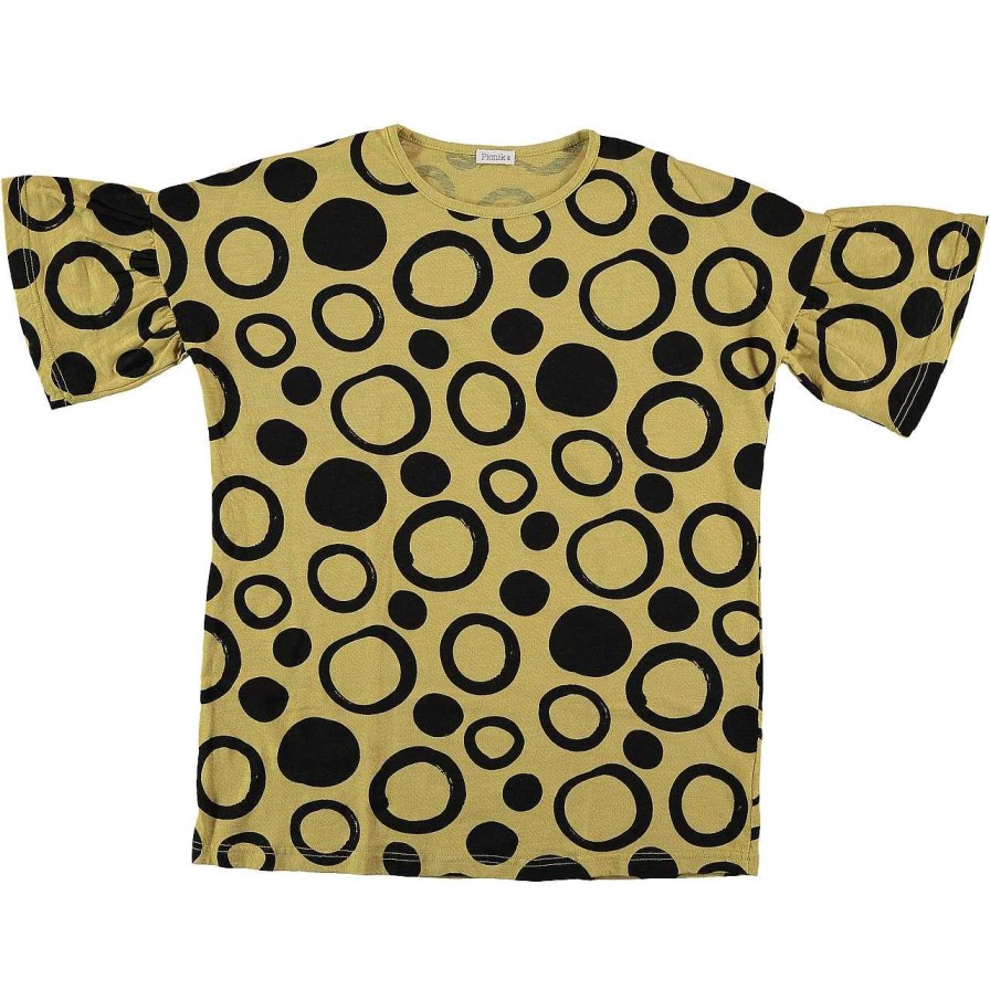 Girl Picnik | Bell Sleeve Dress, Yellow/Black Circles