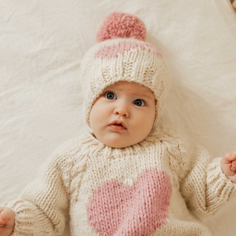 Accessories Huggalugs | Sweetheart Knit Pom Hat, Rosy