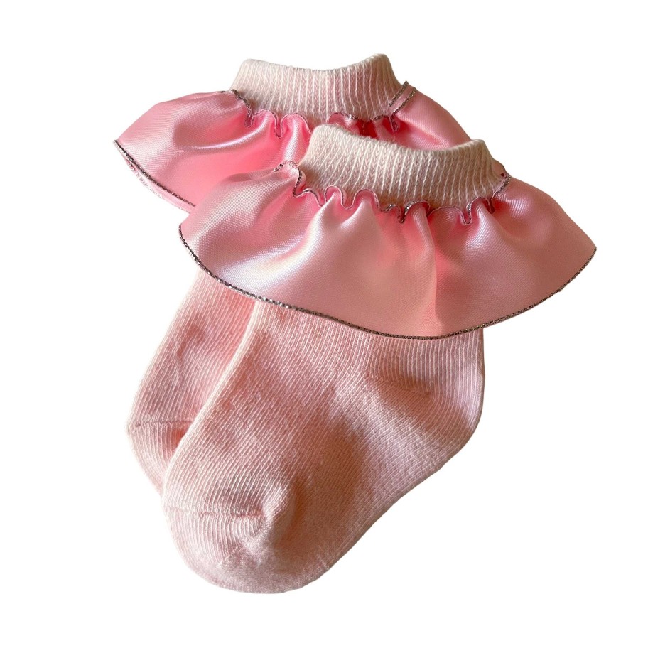 Accessories Sold by SpearmintLOVE | Satin Ruffle Socks, Pink