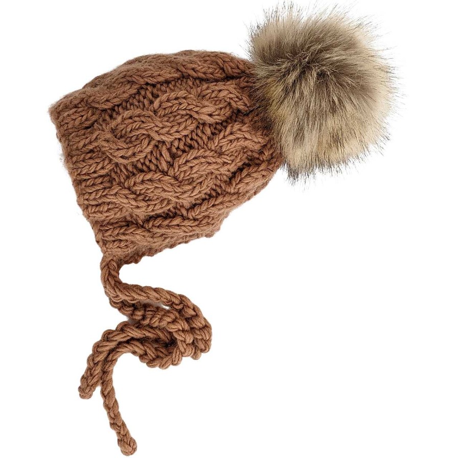 Accessories Huggalugs | Aspen Knit Fur Pom Bonnet, Pecan