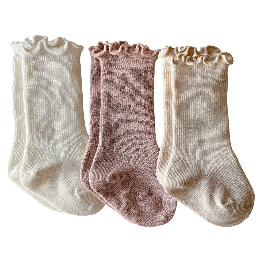 Accessories Sold by SpearmintLOVE | 3-Pack Lettuce Edge Socks, Pink, Ivory, Oatmeal