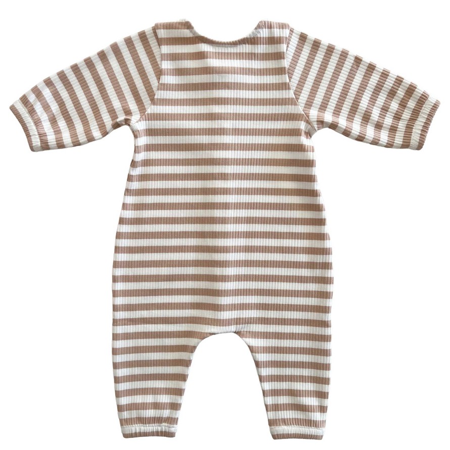 Boy SIIX Collection | Tan Stripe / Organic Ribbed Long Sleeve Bay Jumpsuit