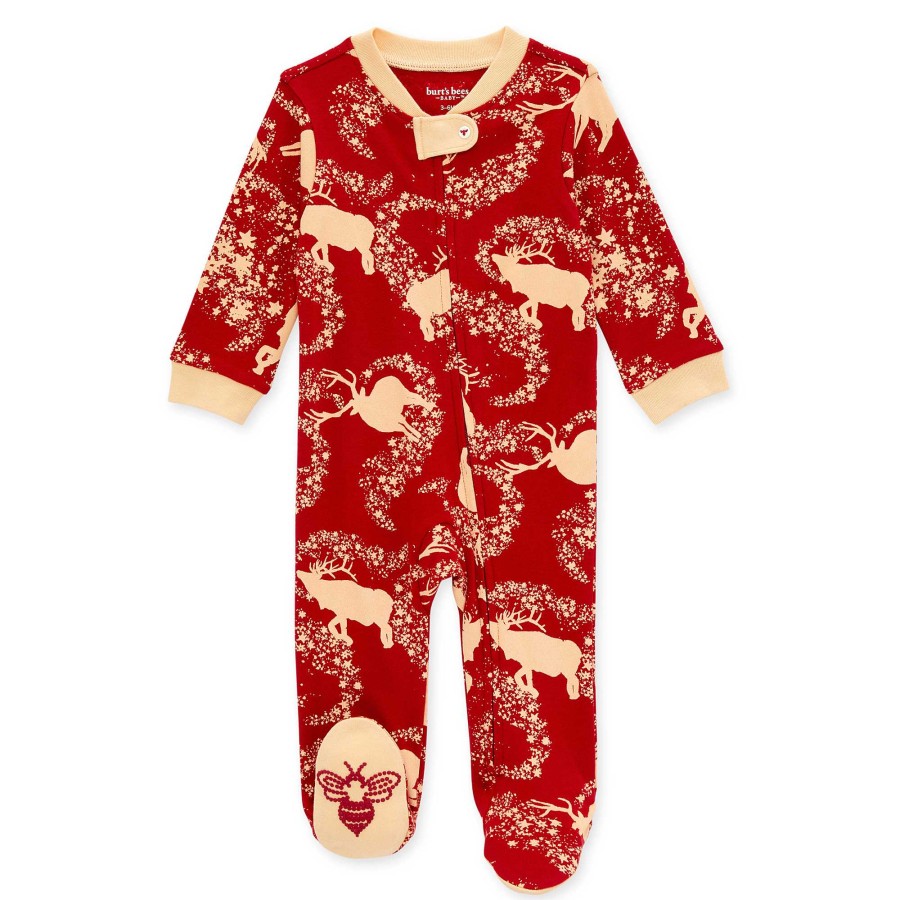 Boy Burt's Bees Baby | Organic Zip Footie, Starry Reindeer