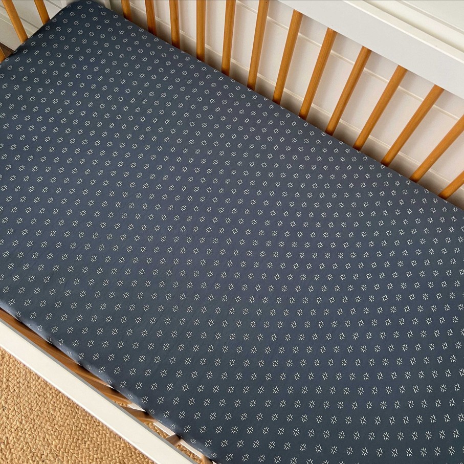 Baby Stuff SpearmintLOVE | Stretch Crib Sheet, Steel Blue Geo